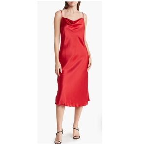 Bebe Y2K-Inspired Red Satin Cowl Neck Midi Slip Dress Size Medium NEW